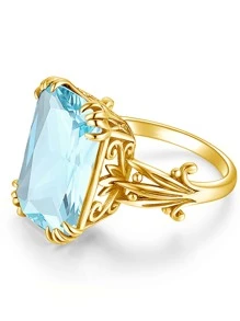 Nhẫn Bạc Trang Trí Hình Vuông Đính Đá Cubic Zirconia - Màu xanh lam - Xem 2