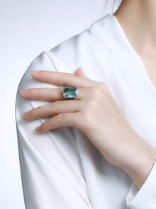 Nhẫn Bạc Trang Trí Hình Vuông Đính Đá Cubic Zirconia - Màu xanh lam - Xem 6