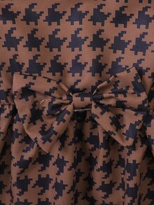 Baby Houndstooth Print Ruffle Trim Bow Front Dress - Brown - View 3