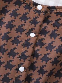 Baby Houndstooth Print Ruffle Trim Bow Front Dress - Brown - View 4