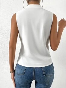 SHEIN Essnce Solid Notched Neck Sleeveless Blouse - White - View 6