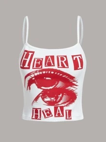 SHEIN ICON Letter & Figure Graphic Cami Top - White - View 1