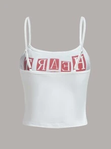 SHEIN ICON Letter & Figure Graphic Cami Top - White - View 2