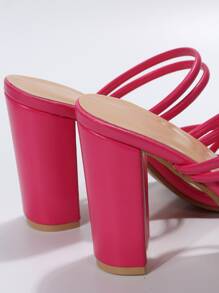 女性熱粉色極簡粗跟穆勒鞋，時尚夏季粗跟涼鞋 - 玫紅色 - 查看 6