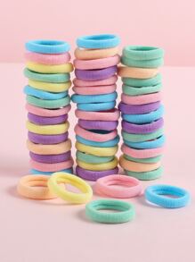 50pcs Girls' Random Color Elastic Hair Ties, Suitable For Everyday Use - Multicolor - View 1