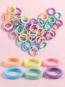 50pcs Girls' Random Color Elastic Hair Ties, Suitable For Everyday Use - Multicolor - View 2