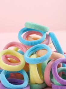 50pcs Girls' Random Color Elastic Hair Ties, Suitable For Everyday Use - Multicolor - View 3
