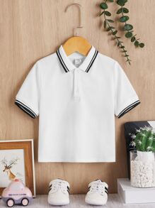 SHEIN Baby Boy Striped Trim Polo Shirt - White - View 1