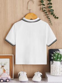 SHEIN Baby Boy Striped Trim Polo Shirt - White - View 2