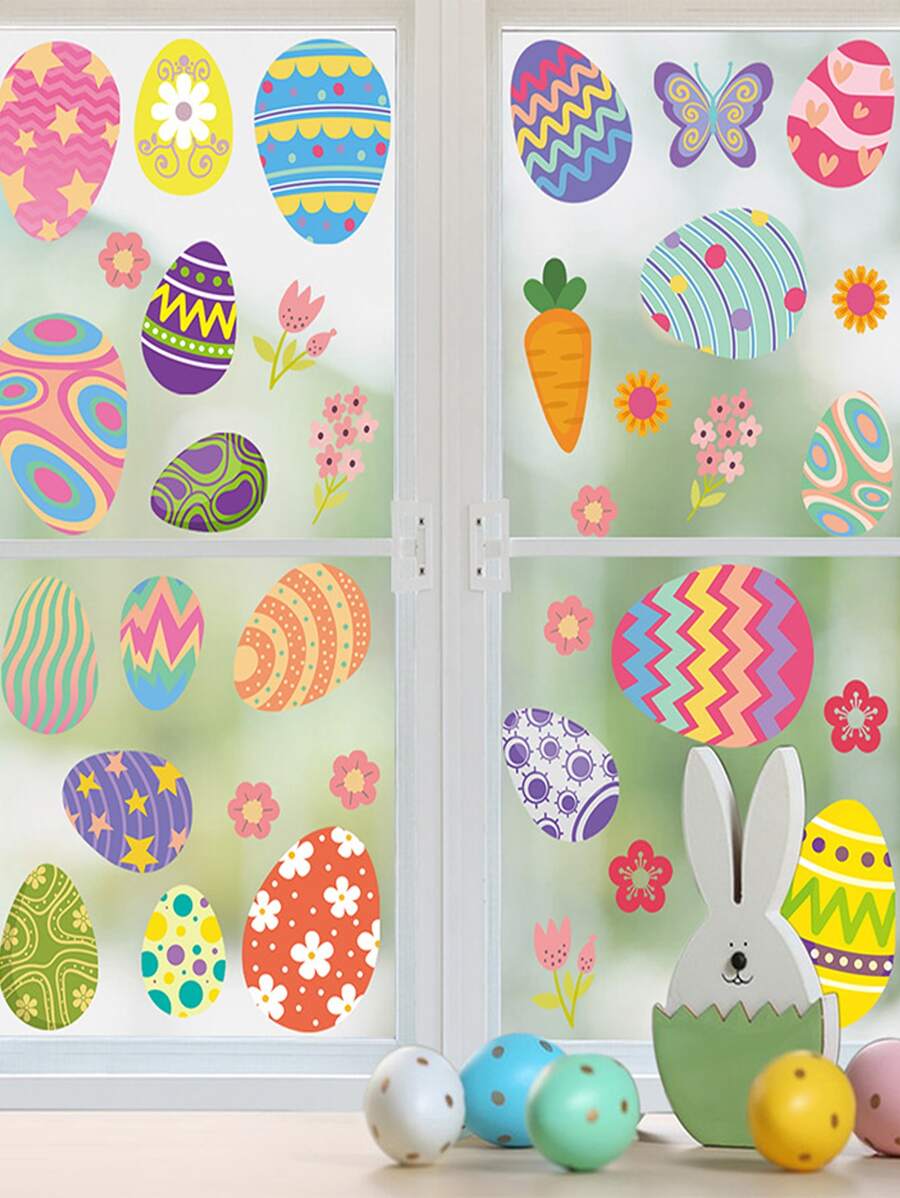 2 Cái/bộ Giấy Trang Trí Bộ Phim, Trứng Ngộ Nghĩnh & Họa Tiết Cà Rốt Dán Cửa Sổ Cho Lễ Phục Sinh - Nhiều màu - Xem 1