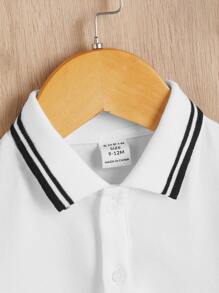 SHEIN Baby Boy Striped Trim Polo Shirt - White - View 3