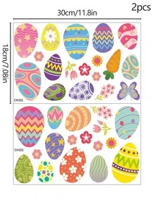 2 Cái/bộ Giấy Trang Trí Bộ Phim, Trứng Ngộ Nghĩnh & Họa Tiết Cà Rốt Dán Cửa Sổ Cho Lễ Phục Sinh - Nhiều màu - Xem 3