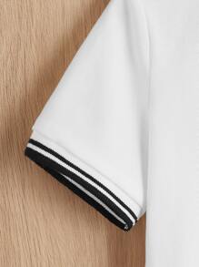 SHEIN Baby Boy Striped Trim Polo Shirt - White - View 4