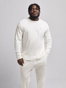 SHEIN Extended Sizes Men Patched Detail Tee & Trousers PJ Set - Beige - View 5