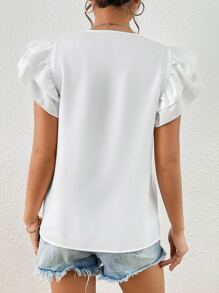 SHEIN Privé Guipure Lace Panel Butterfly Sleeve Blouse - White - View 6
