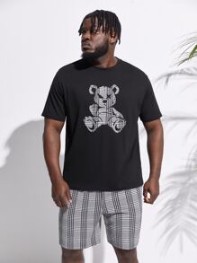 Manfinity VCAY Men Plus Bear Print Tee & Plaid Shorts - Multicolor - View 3