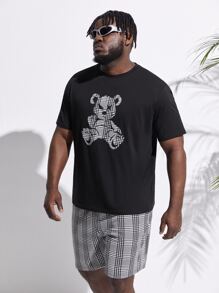 Manfinity VCAY Men Plus Bear Print Tee & Plaid Shorts - Multicolor - View 4
