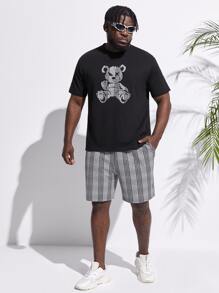Manfinity VCAY Men Plus Bear Print Tee & Plaid Shorts - Multicolor - View 5