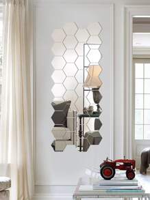 12pcs/set PMMA Decorative Mirror, Modern Geometric Shaped Mirror Wall Sticker For Home - Silver - View 1