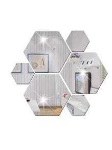 12pcs/set PMMA Decorative Mirror, Modern Geometric Shaped Mirror Wall Sticker For Home - Silver - View 3