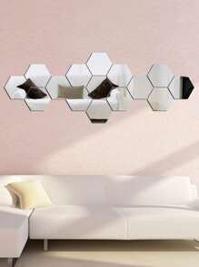 12pcs/set PMMA Decorative Mirror, Modern Geometric Shaped Mirror Wall Sticker For Home - Silver - View 4