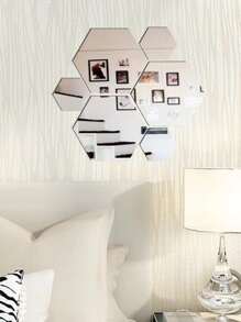 12pcs/set PMMA Decorative Mirror, Modern Geometric Shaped Mirror Wall Sticker For Home - Silver - View 5