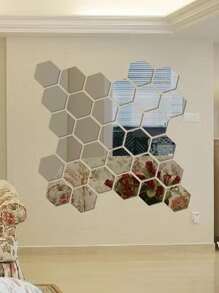 12pcs/set PMMA Decorative Mirror, Modern Geometric Shaped Mirror Wall Sticker For Home - Silver - View 6