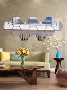 12pcs/set PMMA Decorative Mirror, Modern Geometric Shaped Mirror Wall Sticker For Home - Silver - View 7