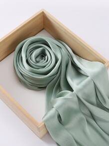 1pc Women's Solid Color Satin Elegant Scarf/Headscarf Accessory - Mint Green - View 3