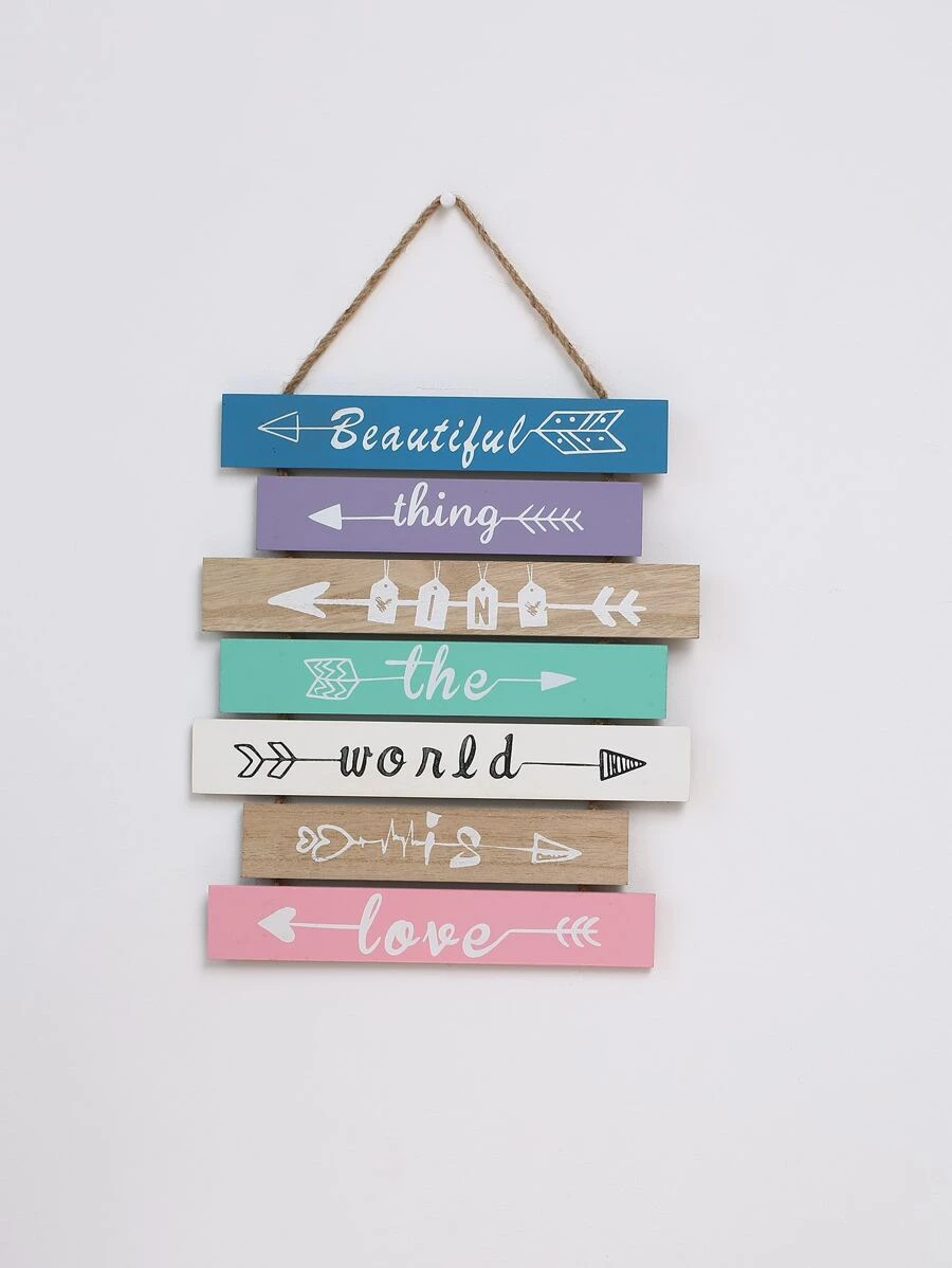 1 pieza de letrero colgante gráfico de letras, flecha moderna y decoración colgante de madera gráfica de letras para la decoración del hogar - Multicolor - Ver 1