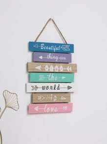 1 pieza de letrero colgante gráfico de letras, flecha moderna y decoración colgante de madera gráfica de letras para la decoración del hogar - Multicolor - Ver 2