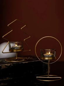 1pc Iron Candle Holder, Nordic Tree Shaped Candle Stand For Home - Gold - View 3