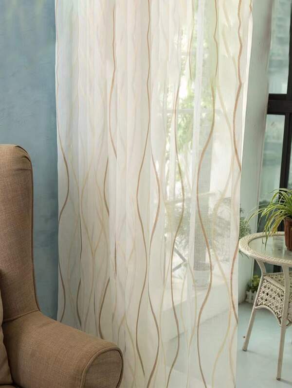 1pc Wave Pattern Sheer Curtain, Modern Fabric Mesh Curtain For Home ...