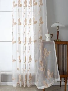 1pc Leaf Embroidered Sheer Curtain, Modern Fabric Single Panel Sheer Curtain For Home - Multicolor - View 4
