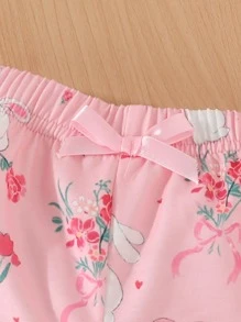 SHEIN Vintaside Kids 3pcs/Pack Baby Girl Pants, Casual & Versatile, Cute Cartoon Animal Rabbit Print Suitable For Spring/Summer, Daily Wear, Outings, & Home - Multicolor - View 3