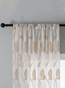 1pc Leaf Embroidered Sheer Curtain, Modern Fabric Single Panel Sheer Curtain For Home - Multicolor - View 5