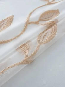 1pc Leaf Embroidered Sheer Curtain, Modern Fabric Single Panel Sheer Curtain For Home - Multicolor - View 6