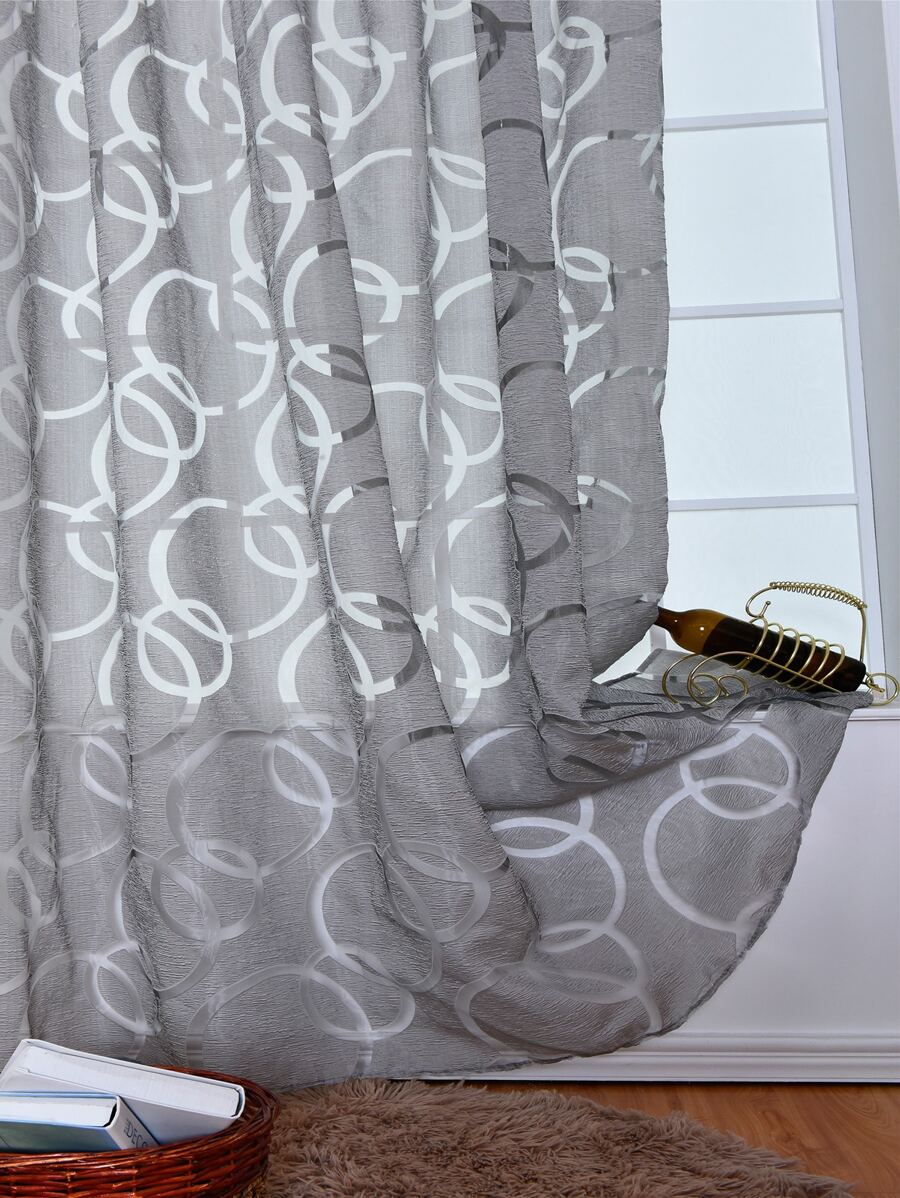 Rèm bảng điều khiển Sheer hoa văn hình học, Rèm Polyester hiện đại lọc ánh sáng riêng tư cho gia đình - Xám - Xem 1