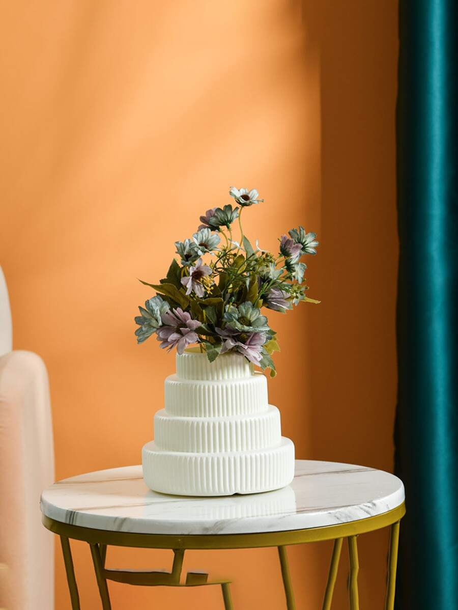 1pc Plastic Flower Vase, Modern Geometric Design Flower Vase For Home Home Decor Room Decor Glass Vase - White - View 1