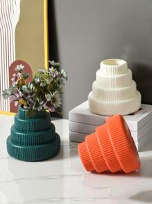 1pc Plastic Flower Vase, Modern Geometric Design Flower Vase For Home Home Decor Room Decor Glass Vase - White - View 2