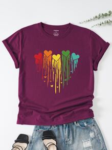SHEIN LUNE Áo thun Plus size Tim Giải trí - Màu tím - Xem 1