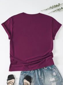 SHEIN LUNE Plus Clover And Letter Graphic Tee - Purple - View 2