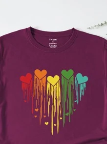SHEIN LUNE Áo thun Plus size Tim Giải trí - Màu tím - Xem 4
