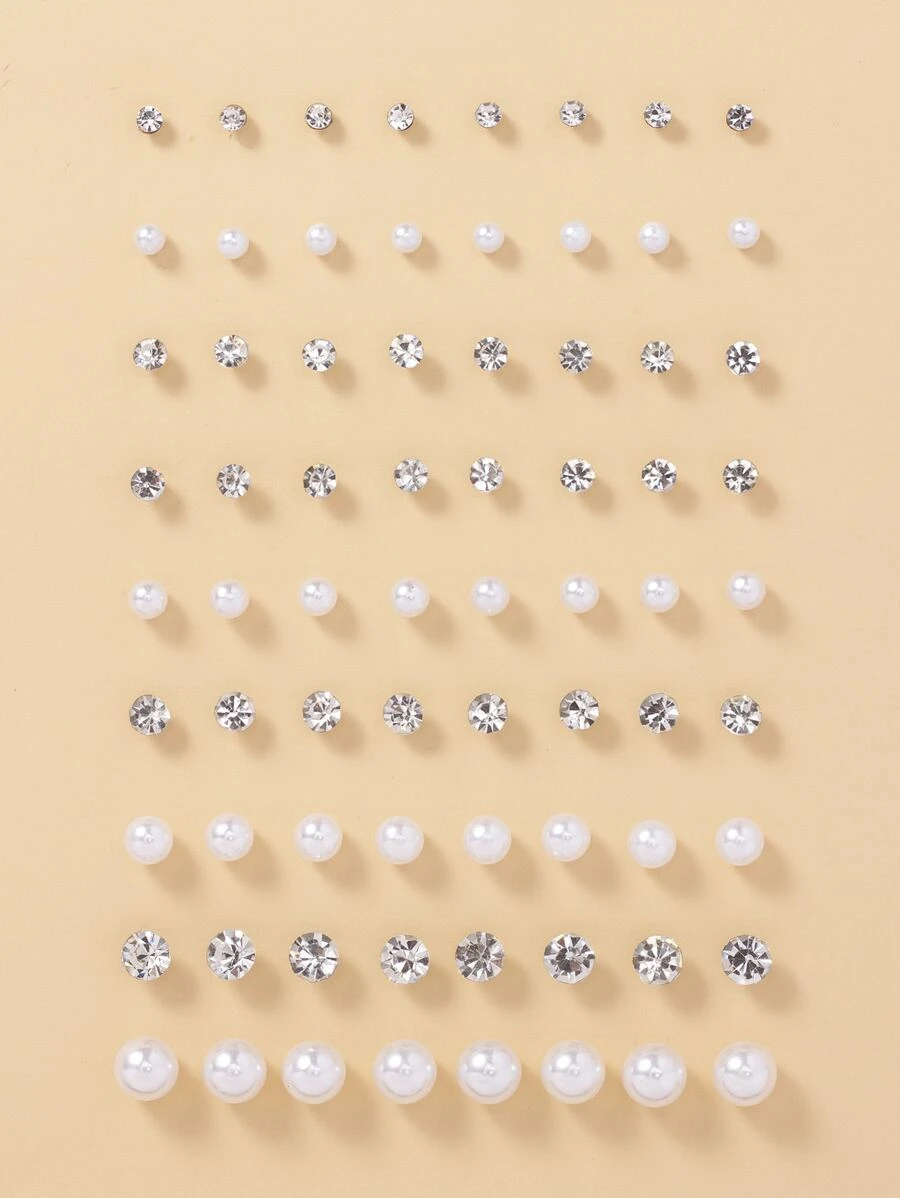 36 Pares/set Pendientes Con Piedras De Imitación Y Perlas Falsas