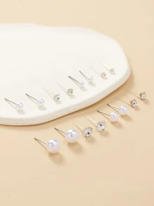 36 Pares/set Pendientes Con Piedras De Imitación Y Perlas Falsas