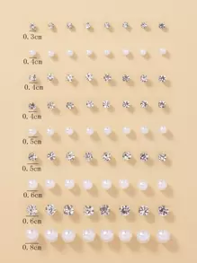 36 Pares/set Pendientes Con Piedras De Imitación Y Perlas Falsas