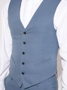 Manfinity NiteLyfe Men Button Front Vest Blazer & Trousers Without Shirt - Dusty Blue - View 3