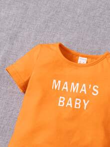 SHEIN 嬰兒字母圖案T恤和短褲 - 橘色 - 查看 3