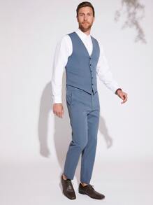 Manfinity NiteLyfe Men Button Front Vest Blazer & Trousers Without Shirt - Dusty Blue - View 6