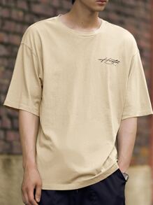 Manfinity RebelGame Men Letter Graphic Drop Shoulder Tee - Khaki - View 1